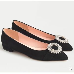 J.Crew Black Suede Flats with Distinct Crystal Buckle